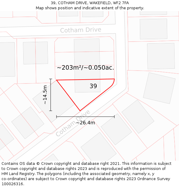 39, COTHAM DRIVE, WAKEFIELD, WF2 7FA: Plot and title map