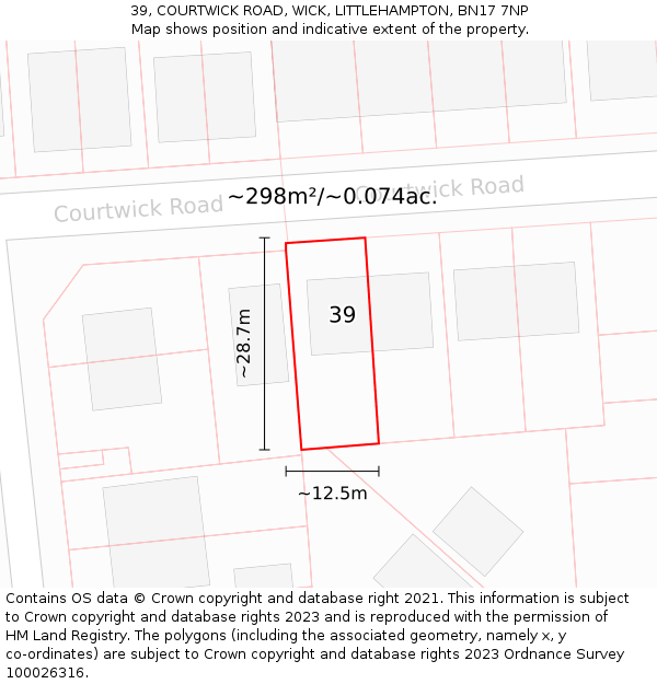 39, COURTWICK ROAD, WICK, LITTLEHAMPTON, BN17 7NP: Plot and title map