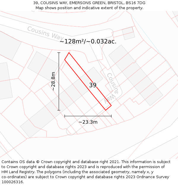 39, COUSINS WAY, EMERSONS GREEN, BRISTOL, BS16 7DG: Plot and title map