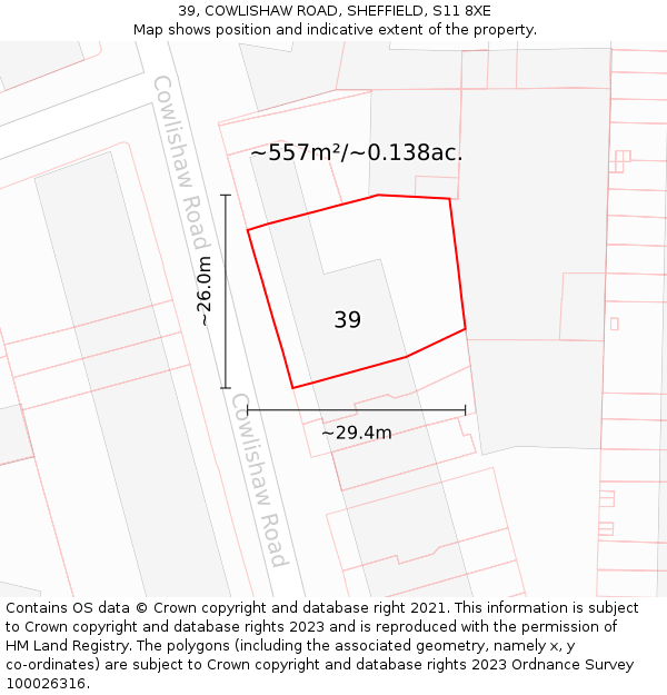 39, COWLISHAW ROAD, SHEFFIELD, S11 8XE: Plot and title map