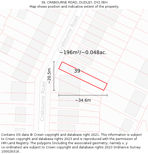 39, CRABOURNE ROAD, DUDLEY, DY2 0EH: Plot and title map