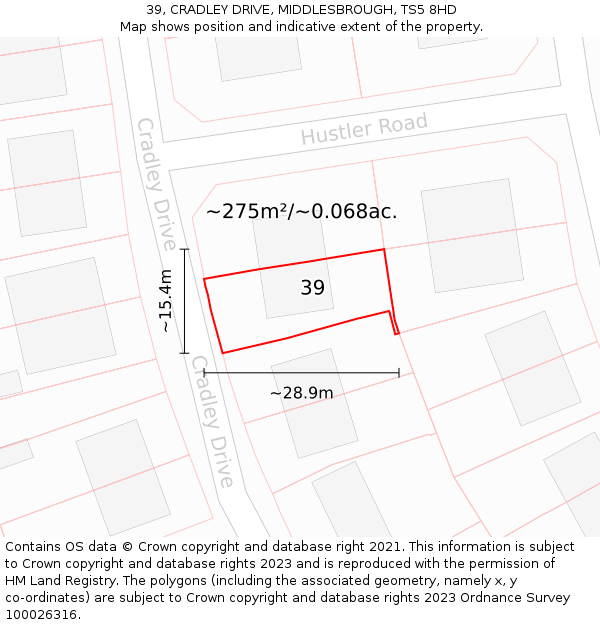 39, CRADLEY DRIVE, MIDDLESBROUGH, TS5 8HD: Plot and title map