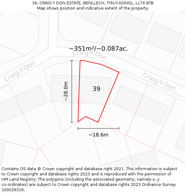 39, CRAIG Y DON ESTATE, BENLLECH, TYN-Y-GONGL, LL74 8TB: Plot and title map