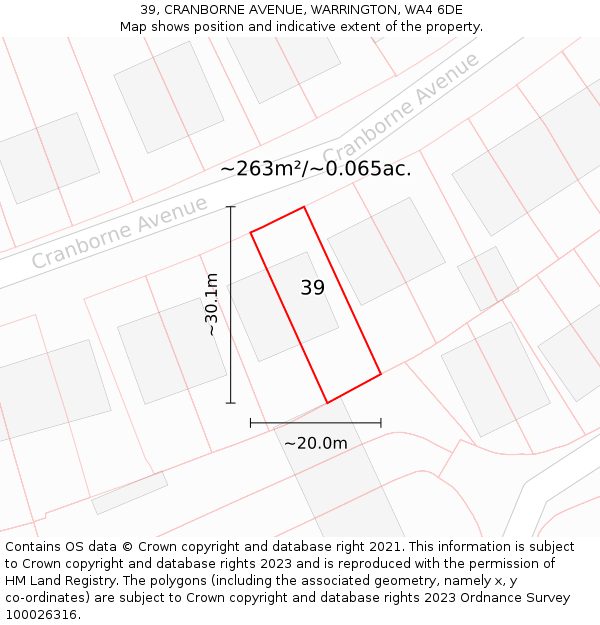 39, CRANBORNE AVENUE, WARRINGTON, WA4 6DE: Plot and title map