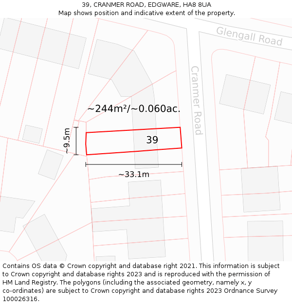 39, CRANMER ROAD, EDGWARE, HA8 8UA: Plot and title map