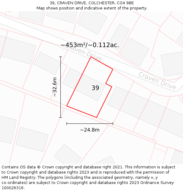 39, CRAVEN DRIVE, COLCHESTER, CO4 9BE: Plot and title map