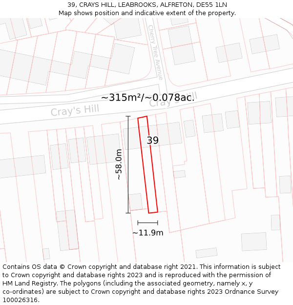 39, CRAYS HILL, LEABROOKS, ALFRETON, DE55 1LN: Plot and title map