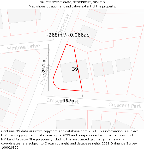 39, CRESCENT PARK, STOCKPORT, SK4 2JD: Plot and title map