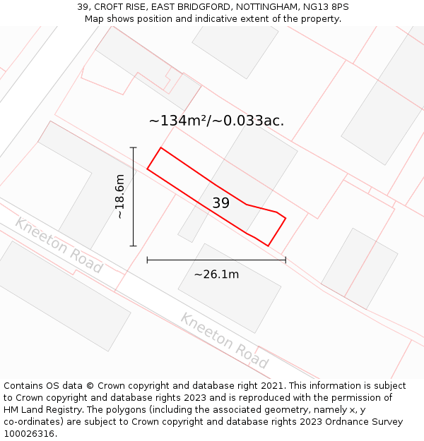 39, CROFT RISE, EAST BRIDGFORD, NOTTINGHAM, NG13 8PS: Plot and title map