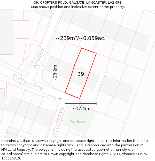 39, CROFTERS FOLD, GALGATE, LANCASTER, LA2 0RB: Plot and title map