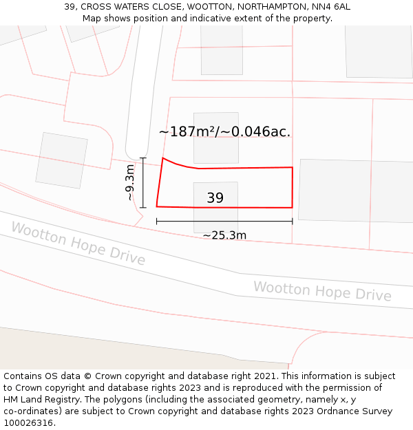 39, CROSS WATERS CLOSE, WOOTTON, NORTHAMPTON, NN4 6AL: Plot and title map