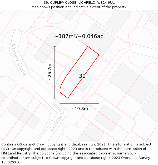 39, CURLEW CLOSE, LICHFIELD, WS14 9UL: Plot and title map