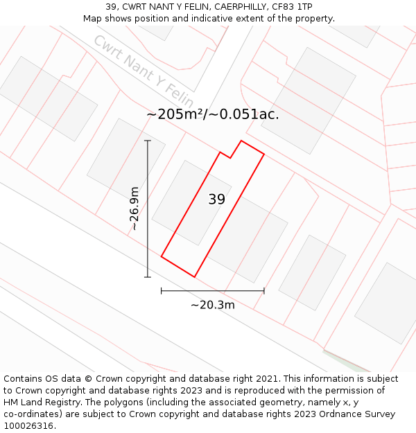 39, CWRT NANT Y FELIN, CAERPHILLY, CF83 1TP: Plot and title map