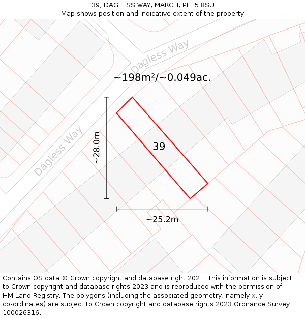 39, DAGLESS WAY, MARCH, PE15 8SU: Plot and title map