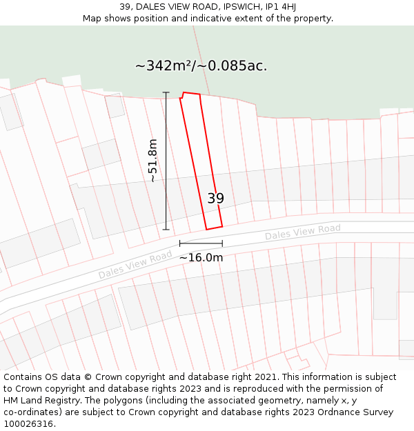 39, DALES VIEW ROAD, IPSWICH, IP1 4HJ: Plot and title map