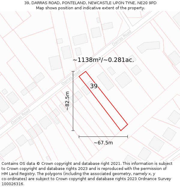 39, DARRAS ROAD, PONTELAND, NEWCASTLE UPON TYNE, NE20 9PD: Plot and title map