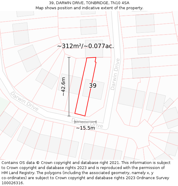 39, DARWIN DRIVE, TONBRIDGE, TN10 4SA: Plot and title map