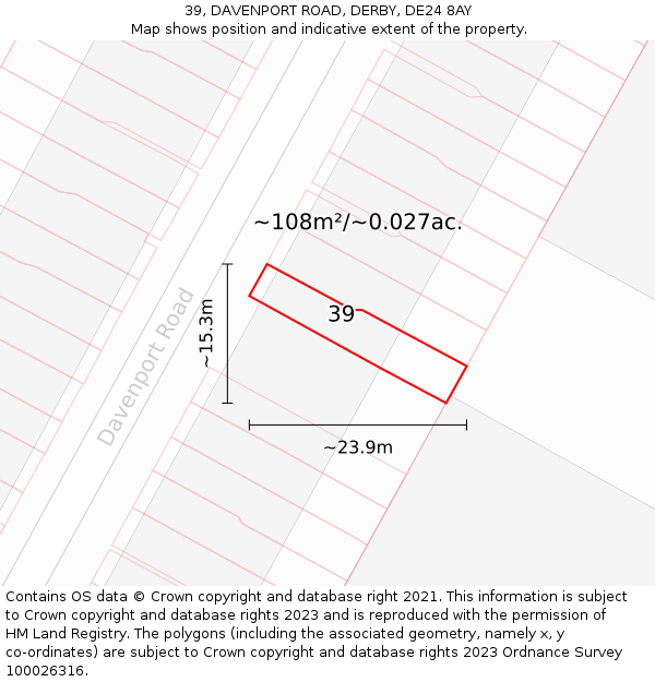 39, DAVENPORT ROAD, DERBY, DE24 8AY: Plot and title map