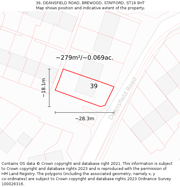 39, DEANSFIELD ROAD, BREWOOD, STAFFORD, ST19 9HT: Plot and title map