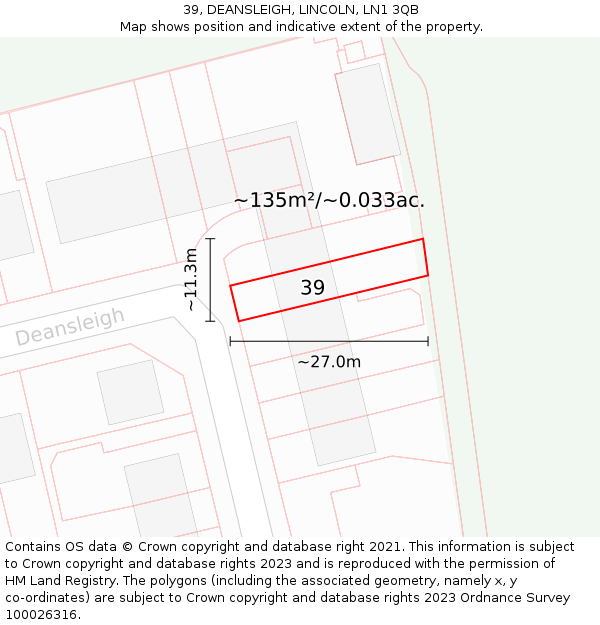 39, DEANSLEIGH, LINCOLN, LN1 3QB: Plot and title map