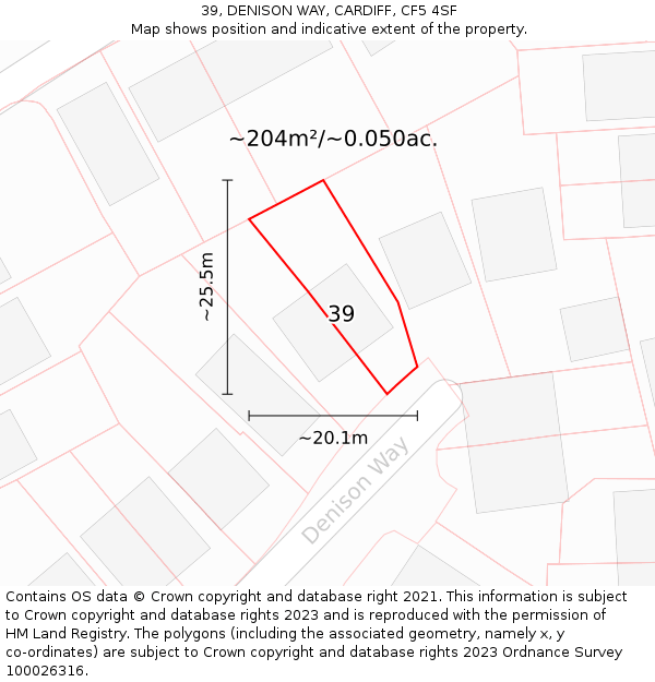 39, DENISON WAY, CARDIFF, CF5 4SF: Plot and title map