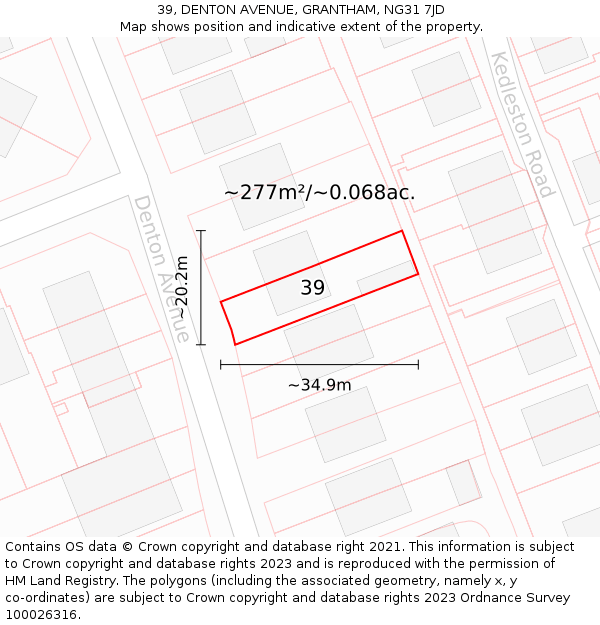 39, DENTON AVENUE, GRANTHAM, NG31 7JD: Plot and title map