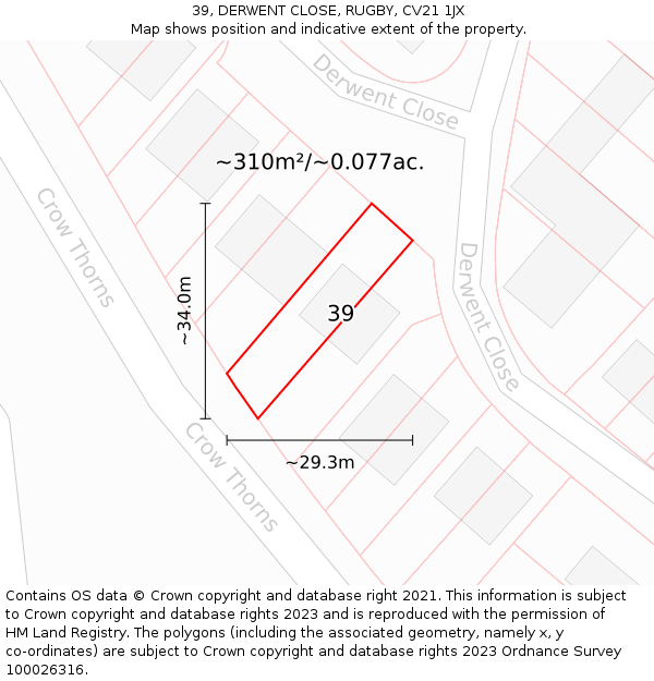 39, DERWENT CLOSE, RUGBY, CV21 1JX: Plot and title map