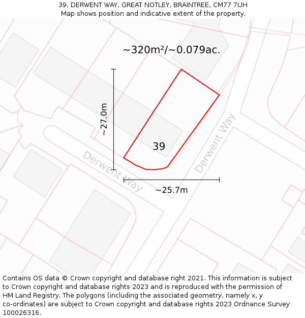 39, DERWENT WAY, GREAT NOTLEY, BRAINTREE, CM77 7UH: Plot and title map