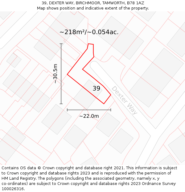 39, DEXTER WAY, BIRCHMOOR, TAMWORTH, B78 1AZ: Plot and title map