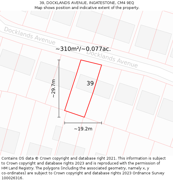 39, DOCKLANDS AVENUE, INGATESTONE, CM4 9EQ: Plot and title map