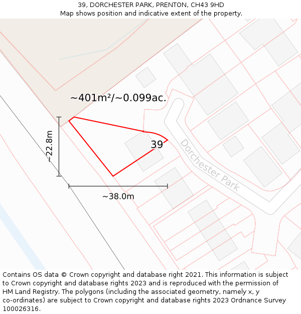 39, DORCHESTER PARK, PRENTON, CH43 9HD: Plot and title map