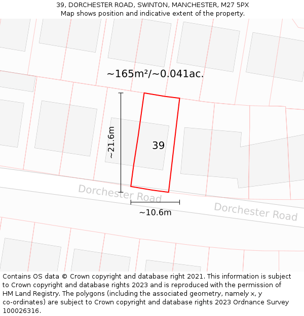 39, DORCHESTER ROAD, SWINTON, MANCHESTER, M27 5PX: Plot and title map