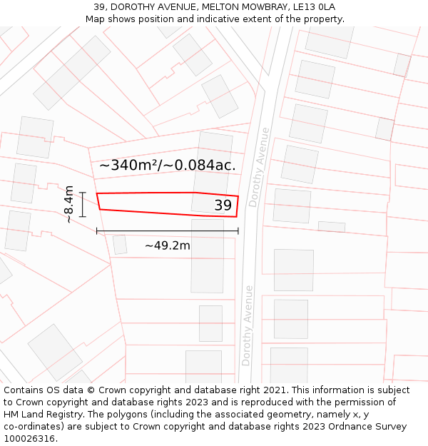 39, DOROTHY AVENUE, MELTON MOWBRAY, LE13 0LA: Plot and title map