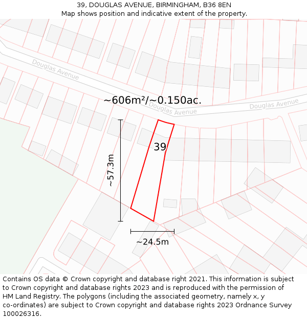 39, DOUGLAS AVENUE, BIRMINGHAM, B36 8EN: Plot and title map