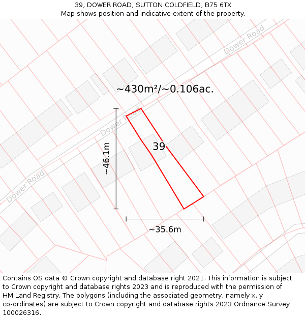 39, DOWER ROAD, SUTTON COLDFIELD, B75 6TX: Plot and title map