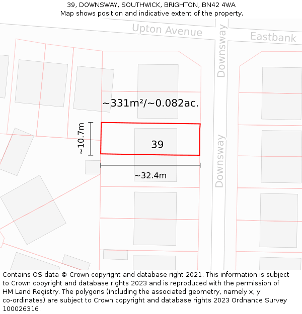 39, DOWNSWAY, SOUTHWICK, BRIGHTON, BN42 4WA: Plot and title map