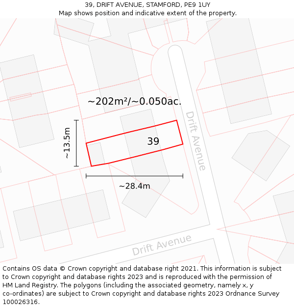 39, DRIFT AVENUE, STAMFORD, PE9 1UY: Plot and title map