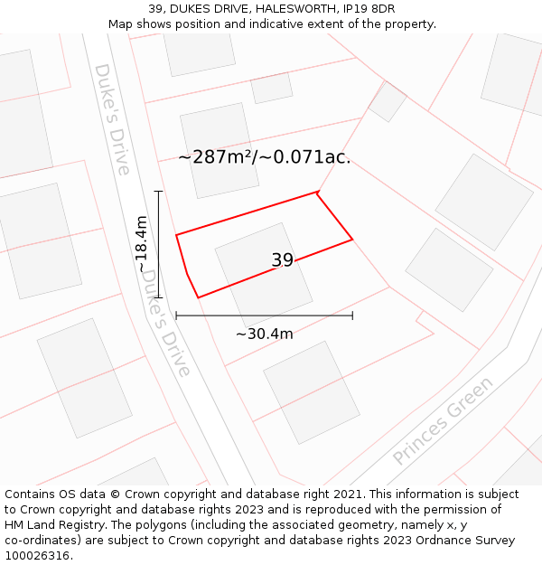 39, DUKES DRIVE, HALESWORTH, IP19 8DR: Plot and title map