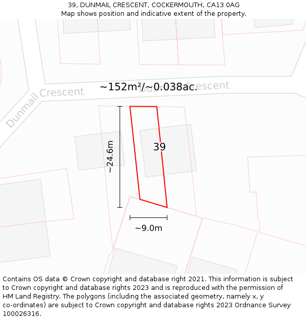 39, DUNMAIL CRESCENT, COCKERMOUTH, CA13 0AG: Plot and title map