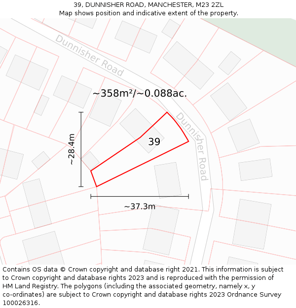 39, DUNNISHER ROAD, MANCHESTER, M23 2ZL: Plot and title map