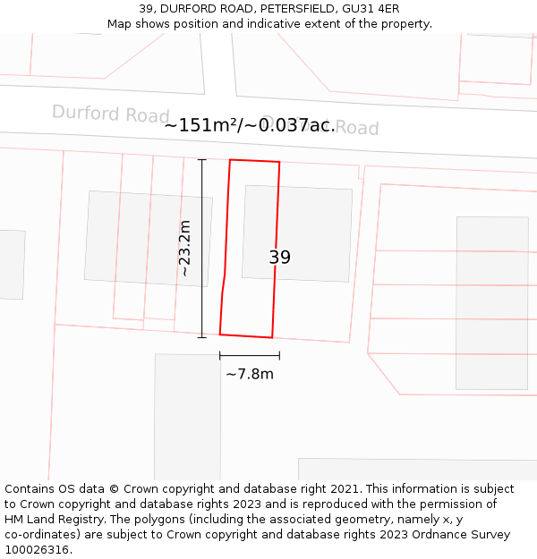 39, DURFORD ROAD, PETERSFIELD, GU31 4ER: Plot and title map