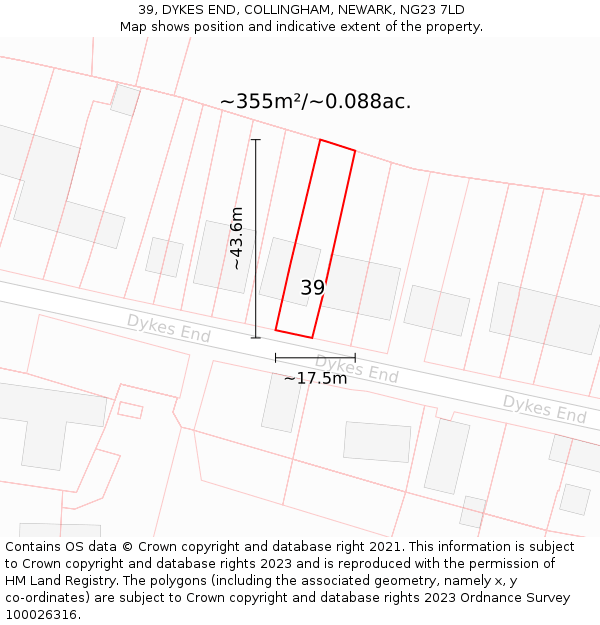 39, DYKES END, COLLINGHAM, NEWARK, NG23 7LD: Plot and title map