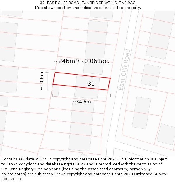 39, EAST CLIFF ROAD, TUNBRIDGE WELLS, TN4 9AG: Plot and title map