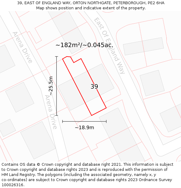 39, EAST OF ENGLAND WAY, ORTON NORTHGATE, PETERBOROUGH, PE2 6HA: Plot and title map