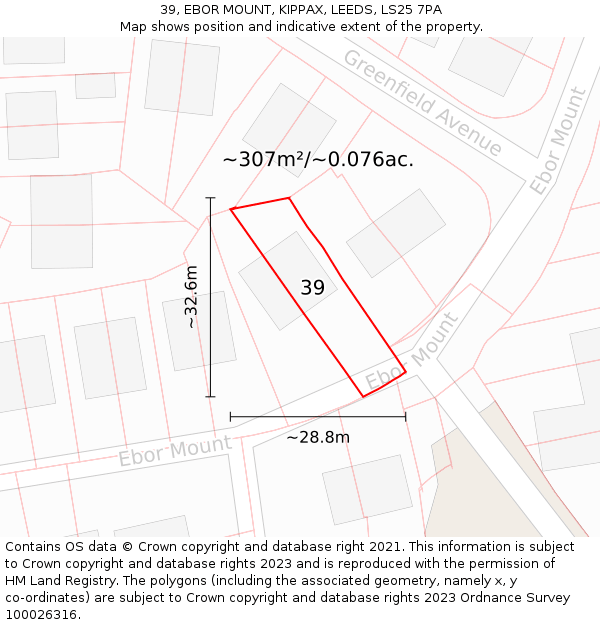 39, EBOR MOUNT, KIPPAX, LEEDS, LS25 7PA: Plot and title map