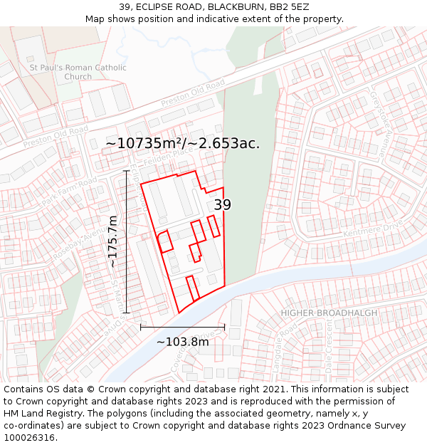 39, ECLIPSE ROAD, BLACKBURN, BB2 5EZ: Plot and title map