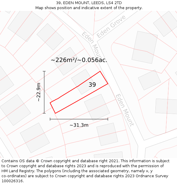 39, EDEN MOUNT, LEEDS, LS4 2TD: Plot and title map