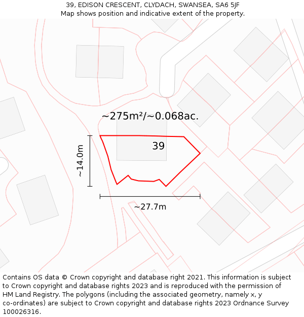 39, EDISON CRESCENT, CLYDACH, SWANSEA, SA6 5JF: Plot and title map