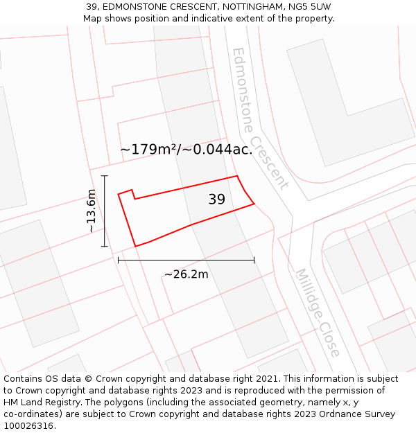 39, EDMONSTONE CRESCENT, NOTTINGHAM, NG5 5UW: Plot and title map