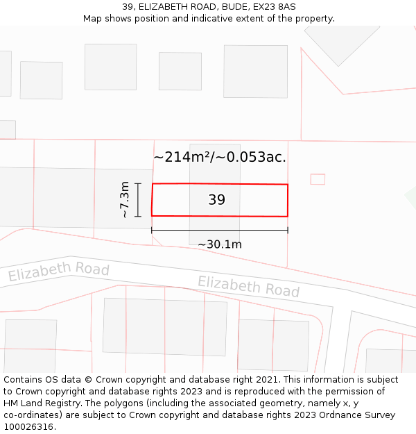 39, ELIZABETH ROAD, BUDE, EX23 8AS: Plot and title map